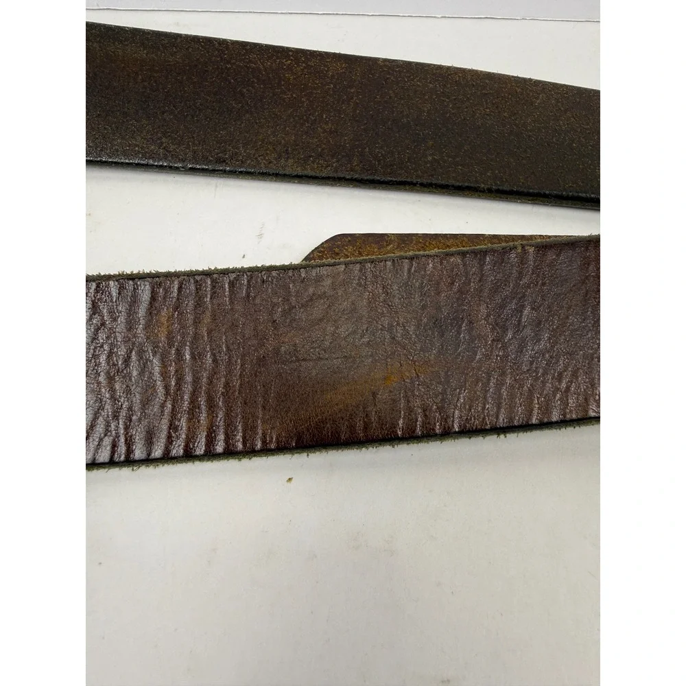 Amish Handcrafted Brown Leather Belt USA Heavy Duty Roller Buckle Distressed